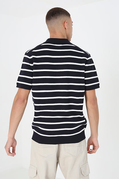 Brave Soul Navy Short Sleeve Knitted Polo Shirt - Navy Image 2