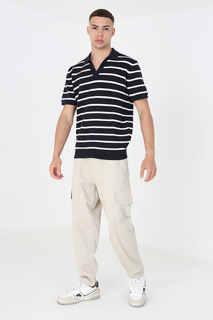 Brave Soul Navy Short Sleeve Knitted Polo Shirt - Navy Image 3