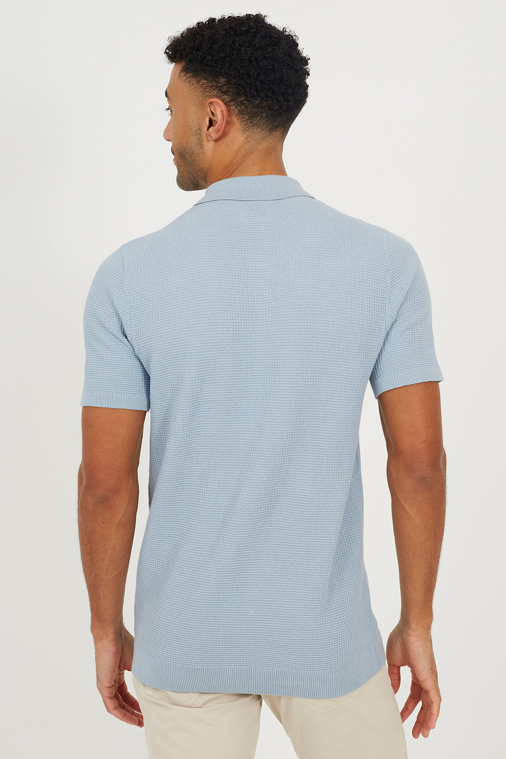 Brave Soul Baby Blue Short Sleeve Knitted Polo Shirt - Baby Blue Image 2