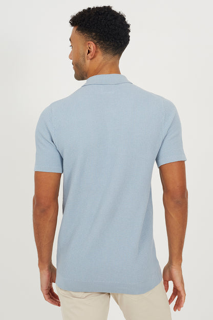 Brave Soul Baby Blue Short Sleeve Knitted Polo Shirt - Baby Blue Image 2