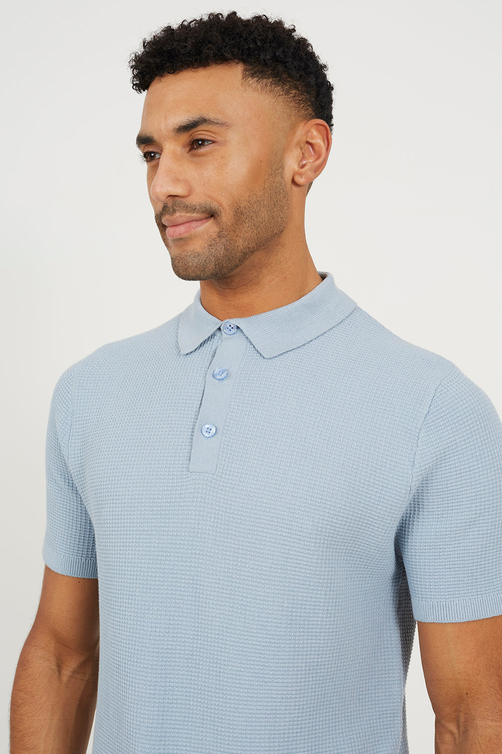 Brave Soul Baby Blue Short Sleeve Knitted Polo Shirt - Baby Blue Image 4