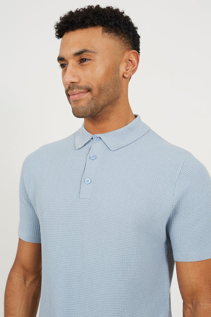 Brave Soul Baby Blue Short Sleeve Knitted Polo Shirt - Baby Blue Image 4