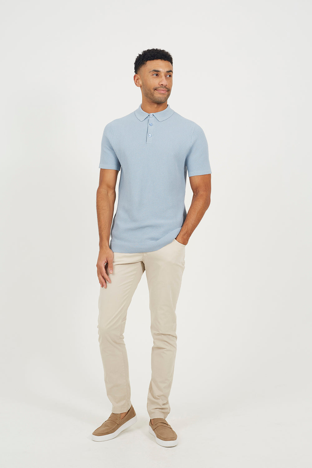 Brave Soul Baby Blue Short Sleeve Knitted Polo Shirt - Baby Blue Image 3
