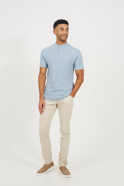 Brave Soul Baby Blue Short Sleeve Knitted Polo Shirt - Baby Blue Image 3