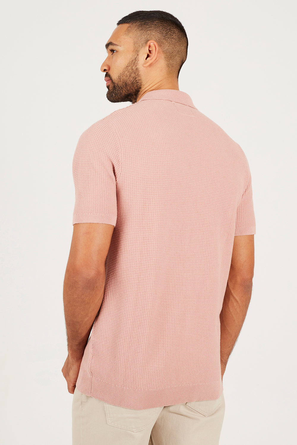 Brave Soul Dusty Pink Short Sleeve Knitted Polo Shirt - Dusty Pink Image 2