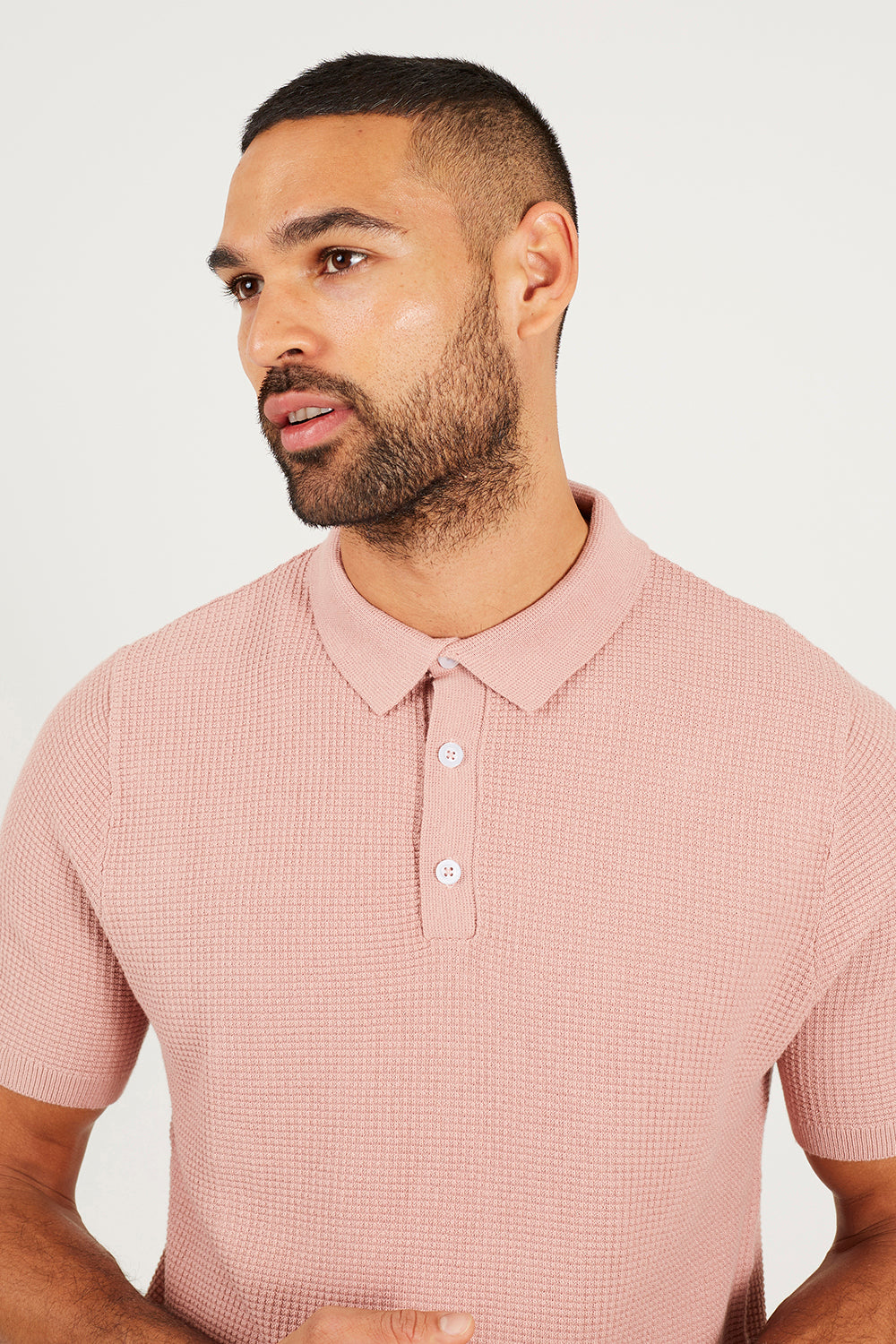 Brave Soul Dusty Pink Short Sleeve Knitted Polo Shirt - Dusty Pink Image 4