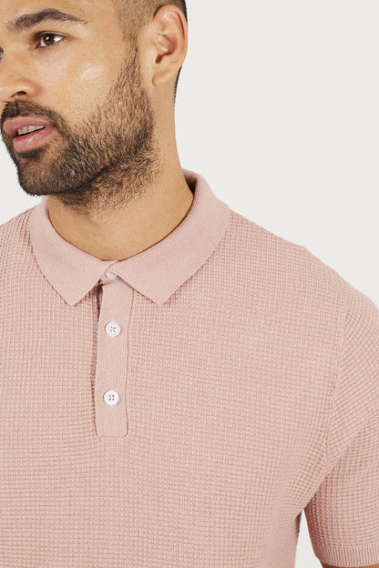 Brave Soul Dusty Pink Short Sleeve Knitted Polo Shirt - Dusty Pink Image 5