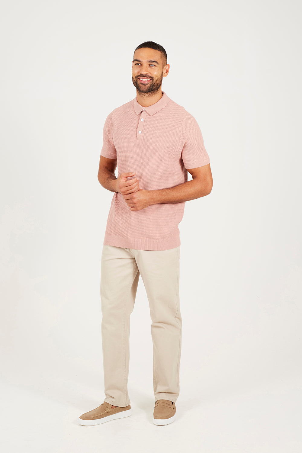 Brave Soul Dusty Pink Short Sleeve Knitted Polo Shirt - Dusty Pink Image 3