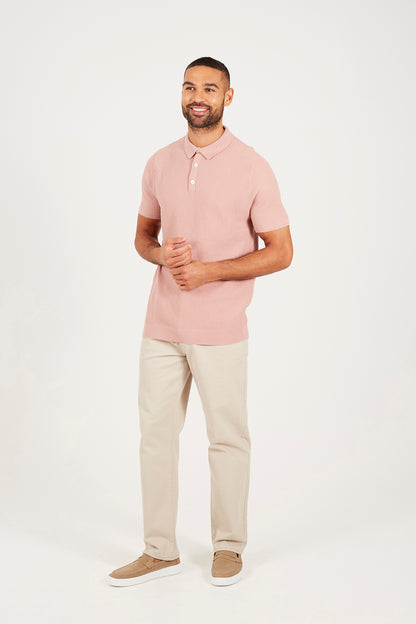 Brave Soul Dusty Pink Short Sleeve Knitted Polo Shirt - Dusty Pink Image 3