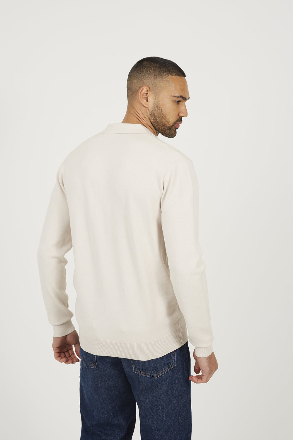 Brave Soul Cream Long Sleeve Trophy Neck Polo - Cream Image 2