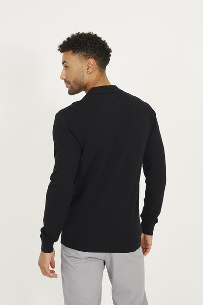 Brave Soul Black Long Sleeve Trophy Neck Polo - Black Image 2