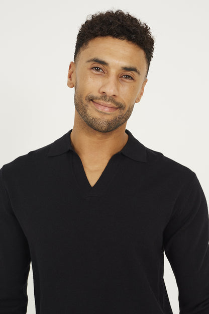 Brave Soul Black Long Sleeve Trophy Neck Polo - Black Image 4
