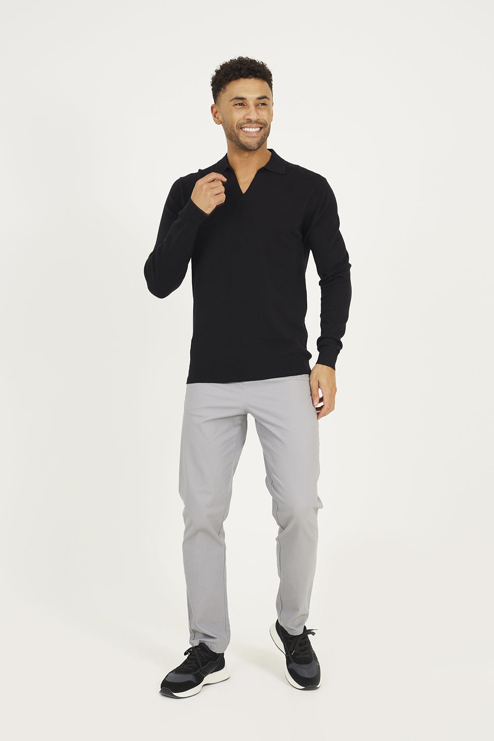 Brave Soul Black Long Sleeve Trophy Neck Polo - Black Image 3