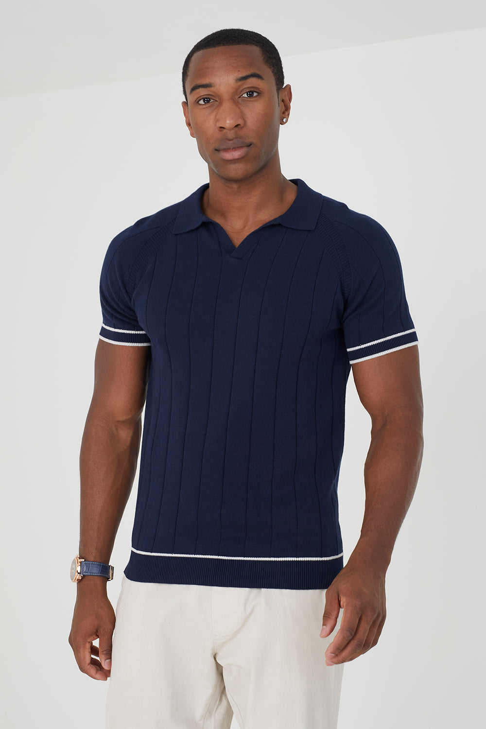 Brave Soul Navy Short Sleeve Open Collar Polo Shirt - Navy Image 1