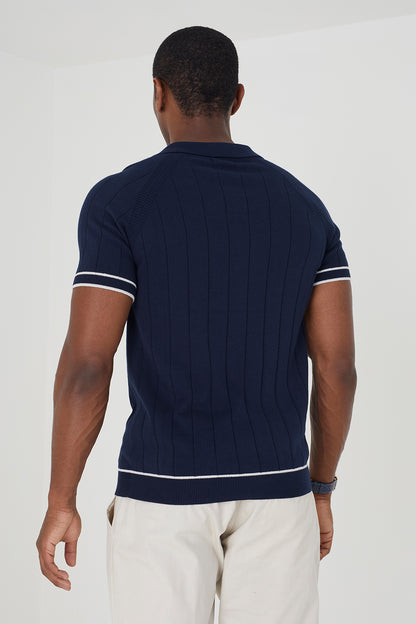 Brave Soul Navy Short Sleeve Open Collar Polo Shirt - Navy Image 2