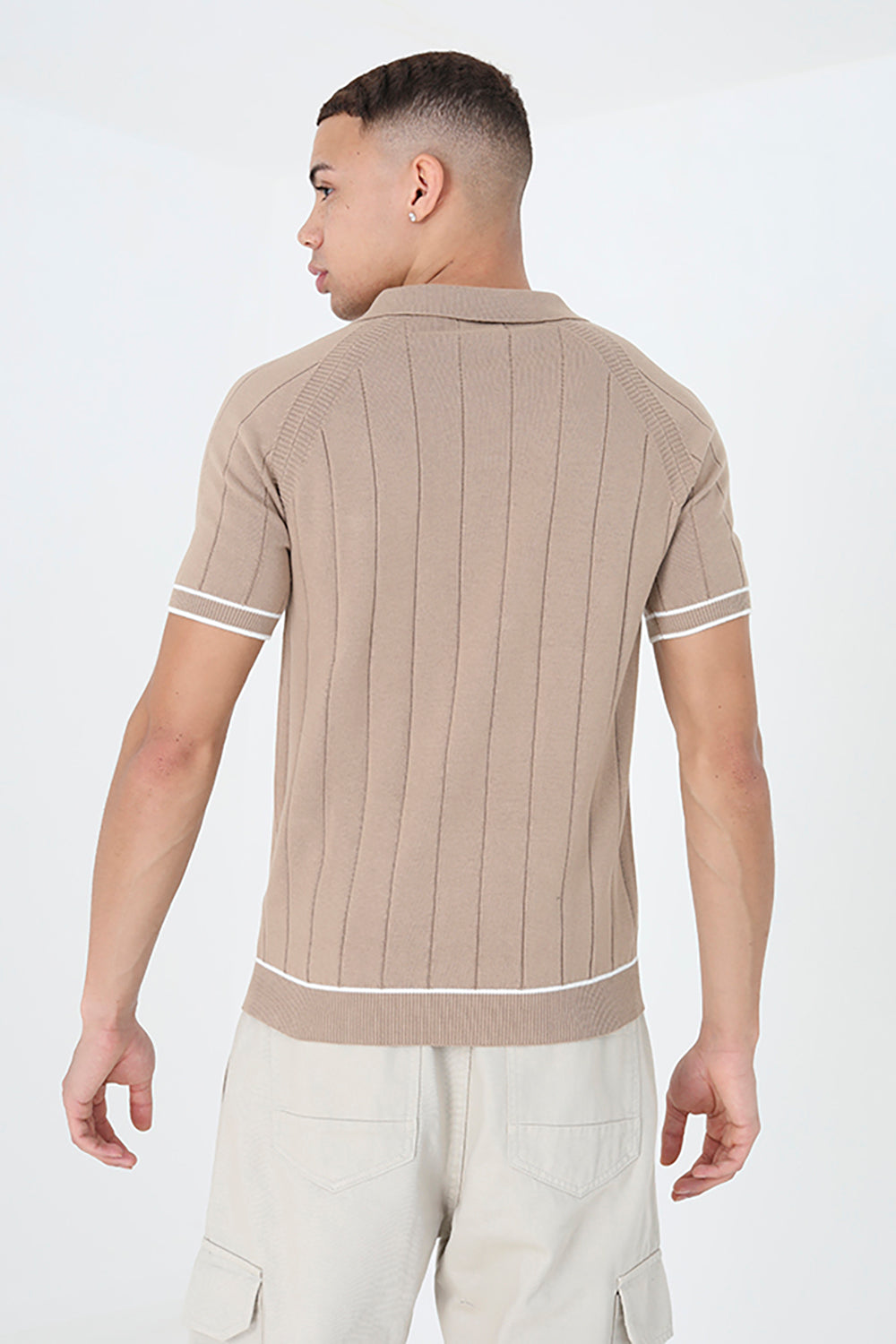 Brave Soul Tan Short Sleeve Open Collar Polo Shirt - Tan Image 2