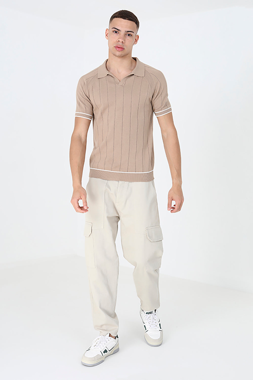 Brave Soul Tan Short Sleeve Open Collar Polo Shirt - Tan Image 3