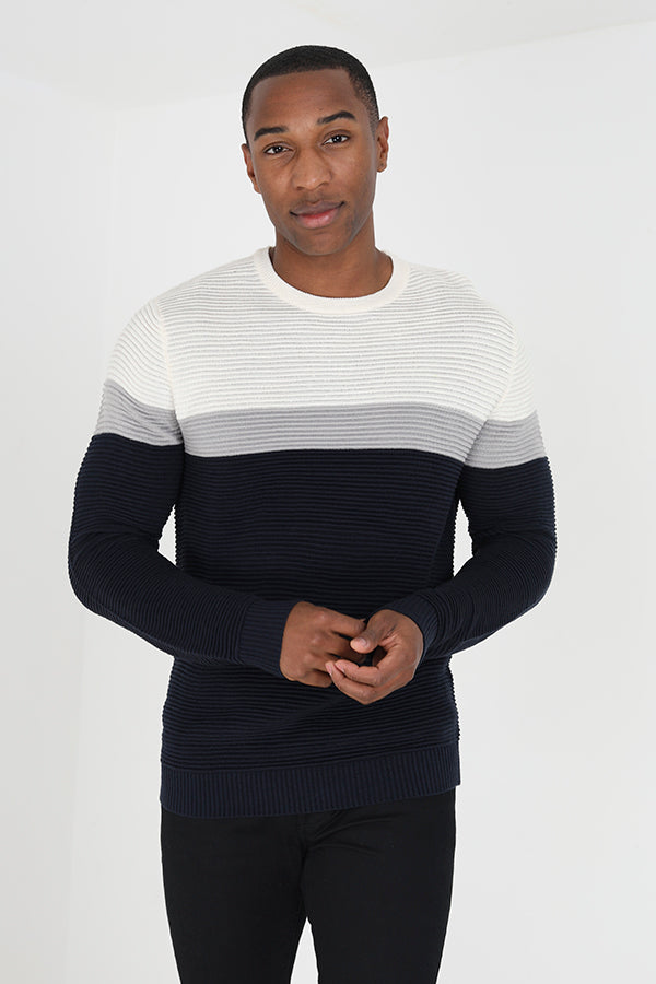 Brave Soul Cream Colourblock Ribbed Jumper - Cream Image 1