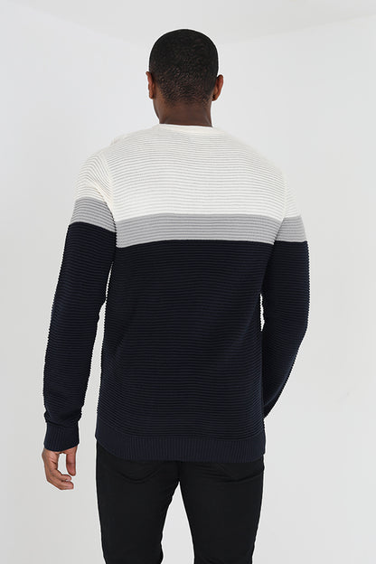 Brave Soul Cream Colourblock Ribbed Jumper - Cream Image 2