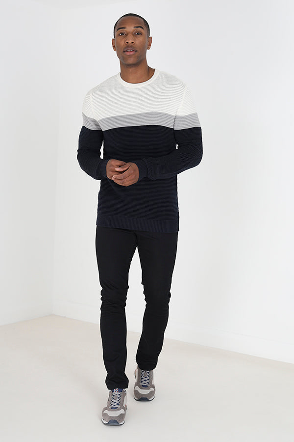 Brave Soul Cream Colourblock Ribbed Jumper - Cream Image 3