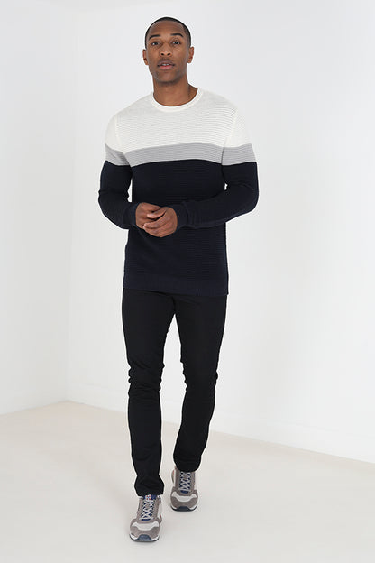 Brave Soul Cream Colourblock Ribbed Jumper - Cream Image 3