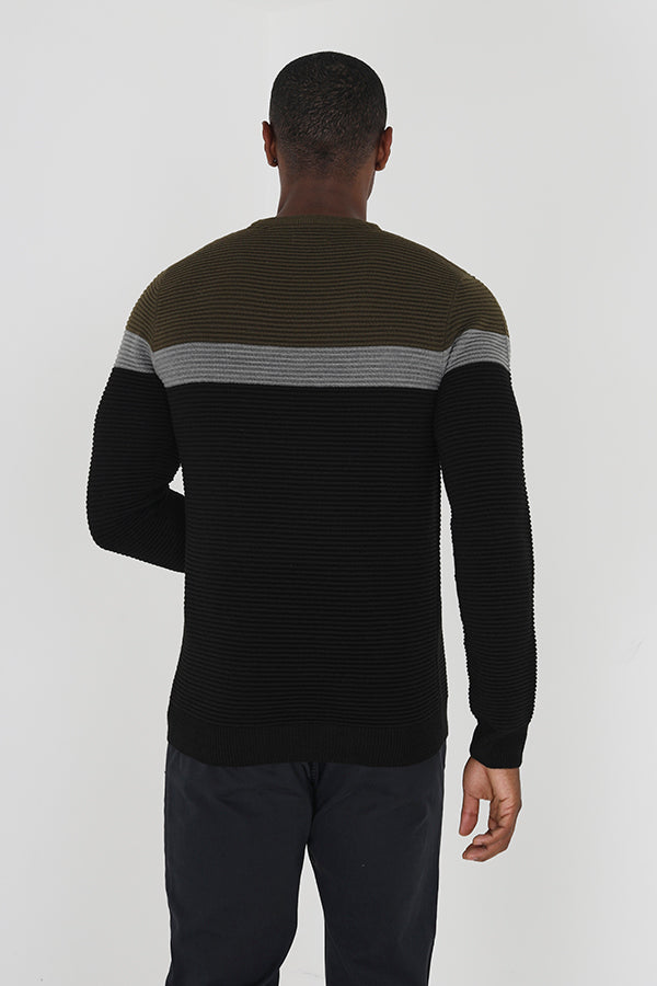 Brave Soul Khaki Colourblock Ribbed Jumper - Khaki Image 2