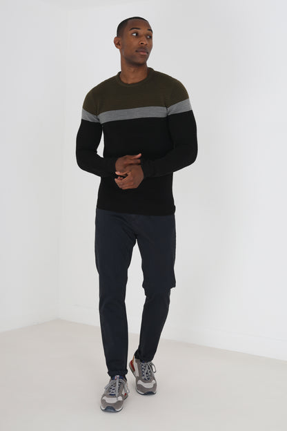 Brave Soul Khaki Colourblock Ribbed Jumper - Khaki Image 3