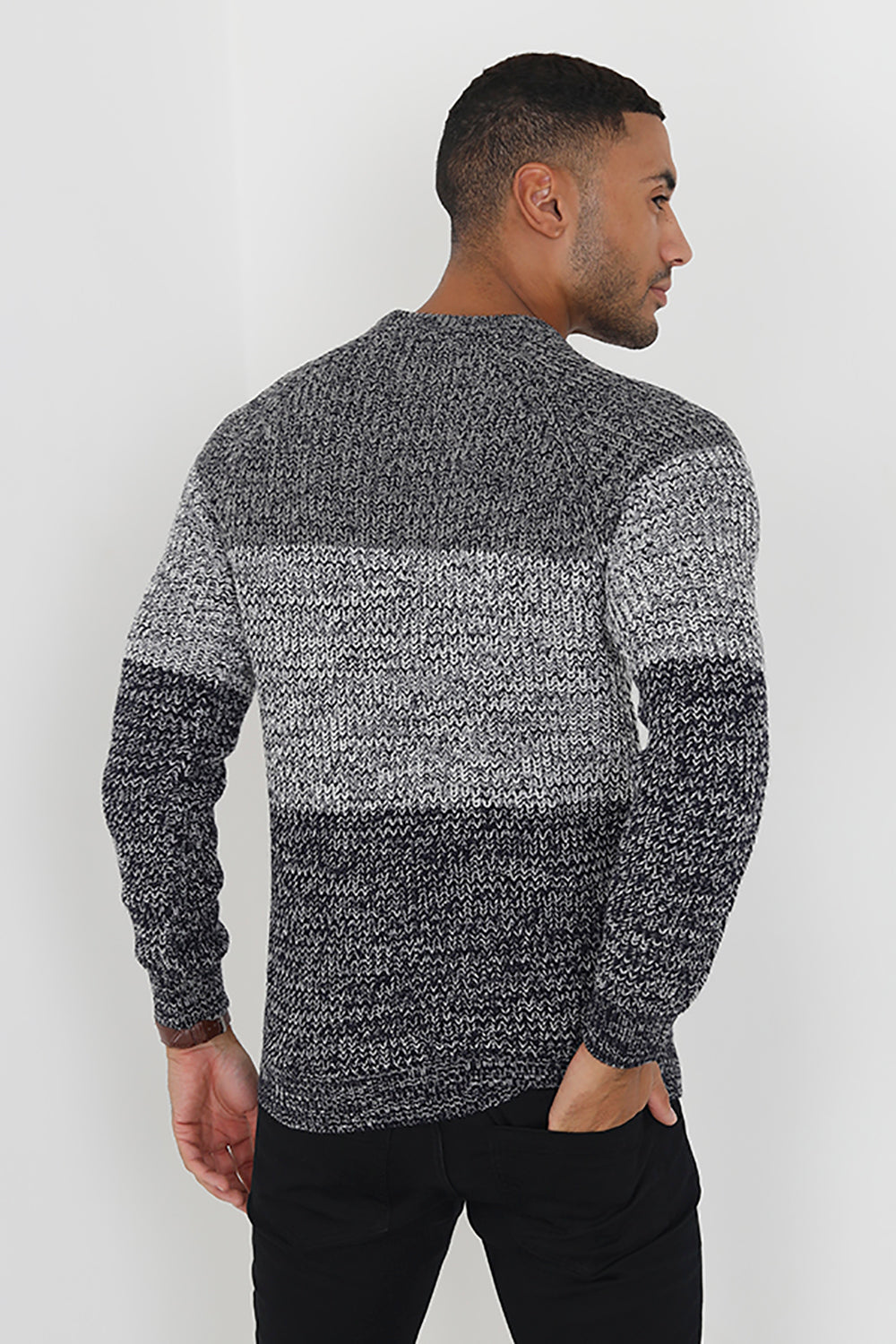 Brave Soul Grey Crew Neck Colourblock Jumper - Grey Image 2