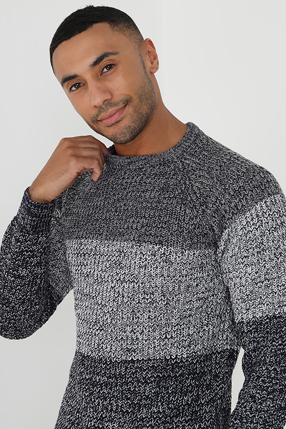 Brave Soul Grey Crew Neck Colourblock Jumper - Grey Image 3