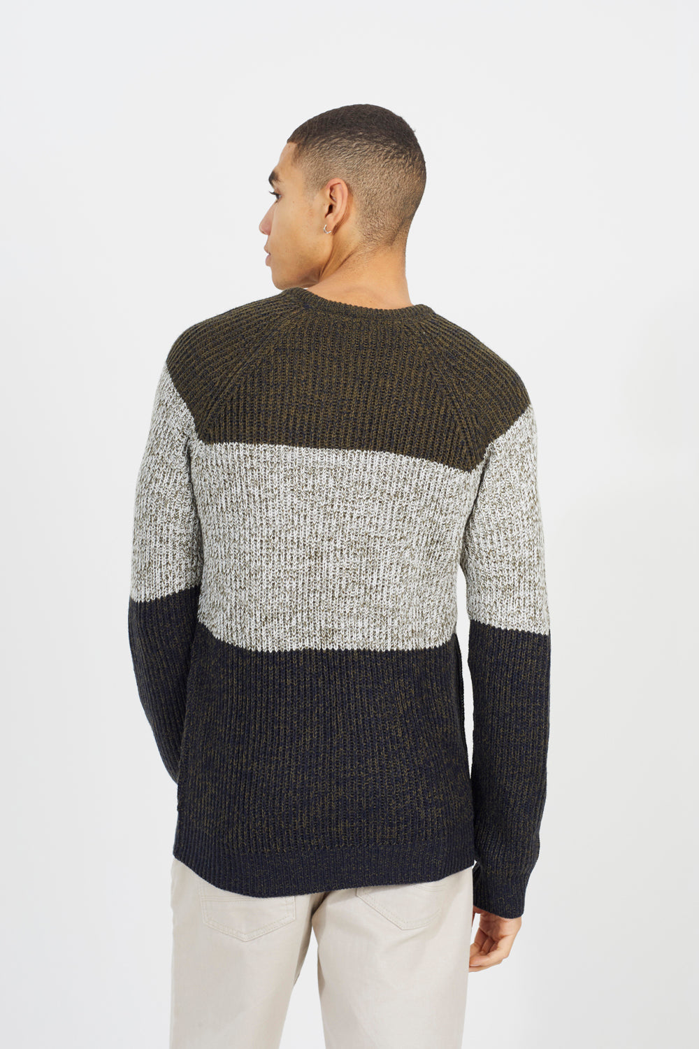 Brave Soul Khaki Crew Neck Colourblock Jumper - Khaki Image 2