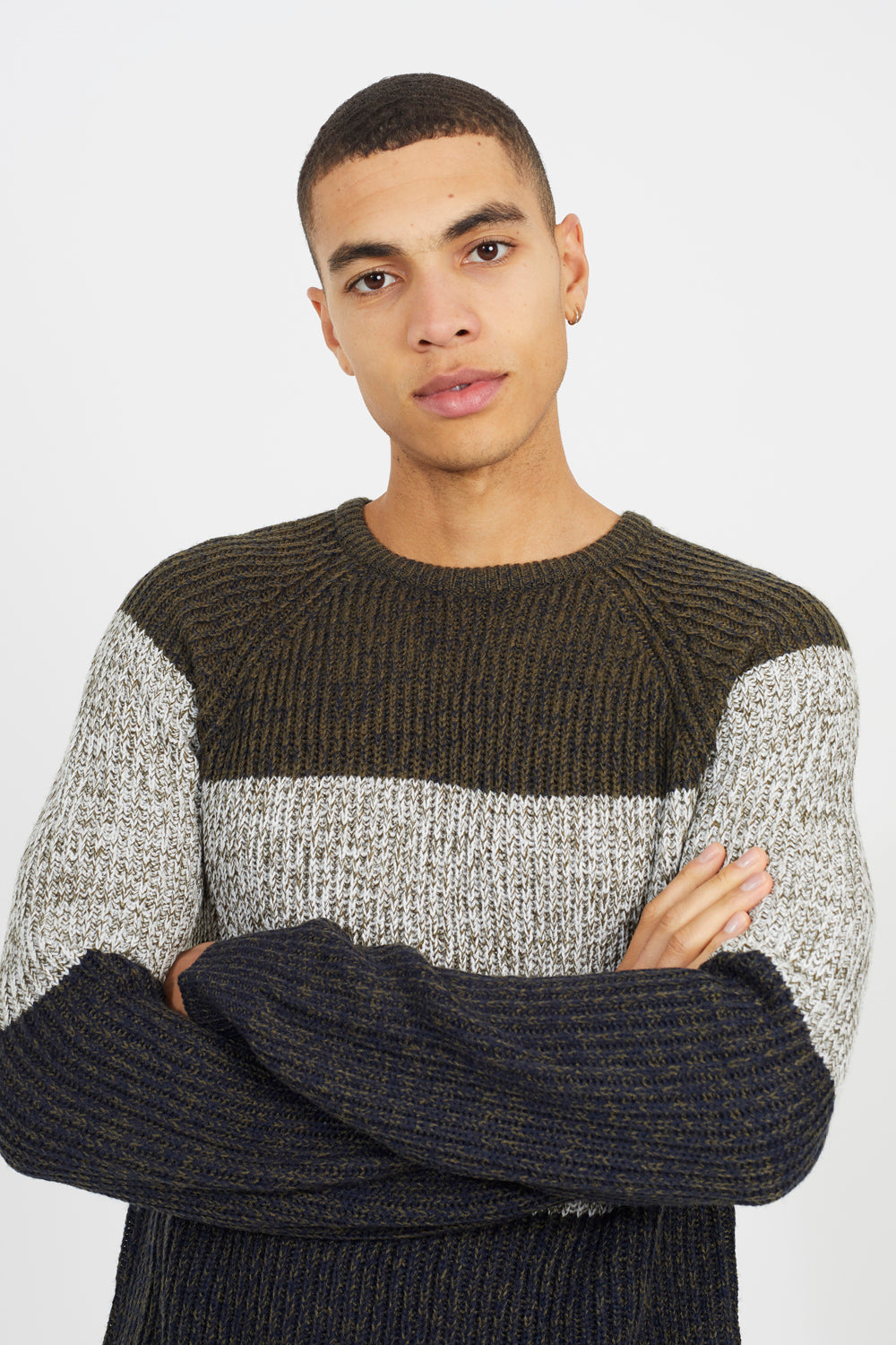 Brave Soul Khaki Crew Neck Colourblock Jumper - Khaki Image 4