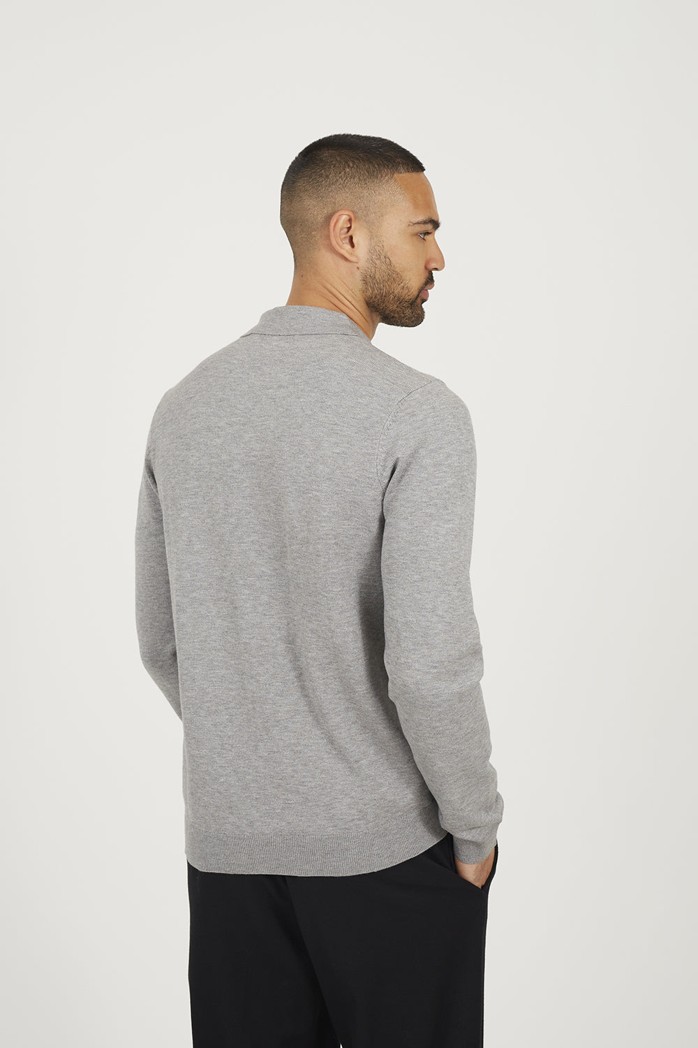 Brave Soul Grey Long Sleeve Knitted Polo - Grey Image 2