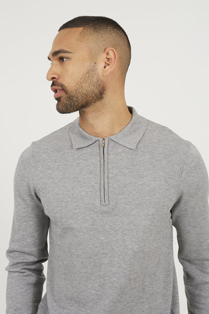 Brave Soul Grey Long Sleeve Knitted Polo - Grey Image 4