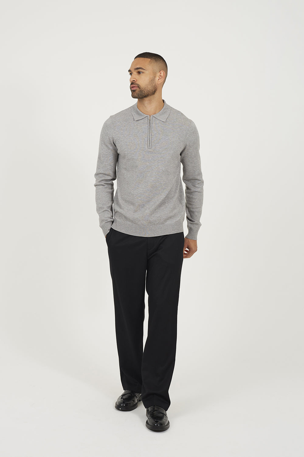 Brave Soul Grey Long Sleeve Knitted Polo - Grey Image 3