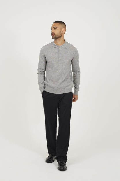 Brave Soul Grey Long Sleeve Knitted Polo - Grey Image 3