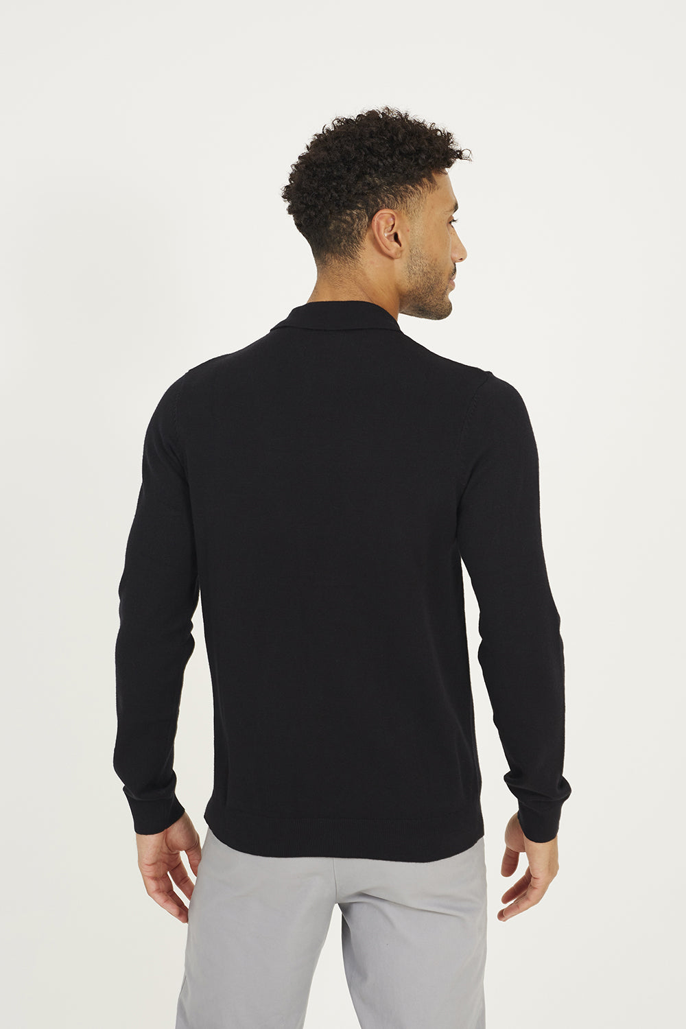 Brave Soul Black Long Sleeve Knitted Polo - Black Image 2