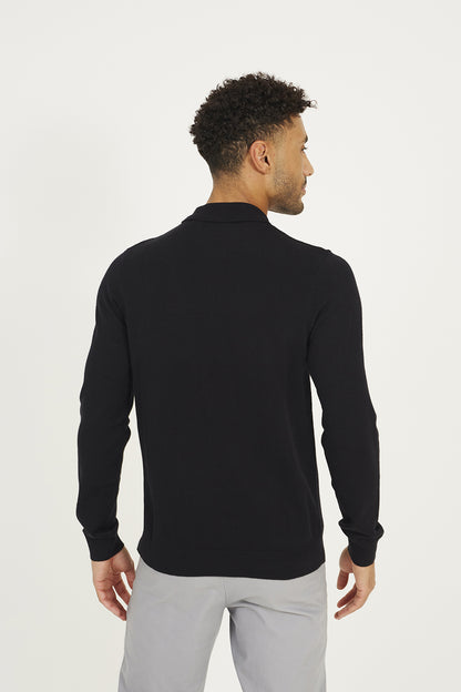 Brave Soul Black Long Sleeve Knitted Polo - Black Image 2