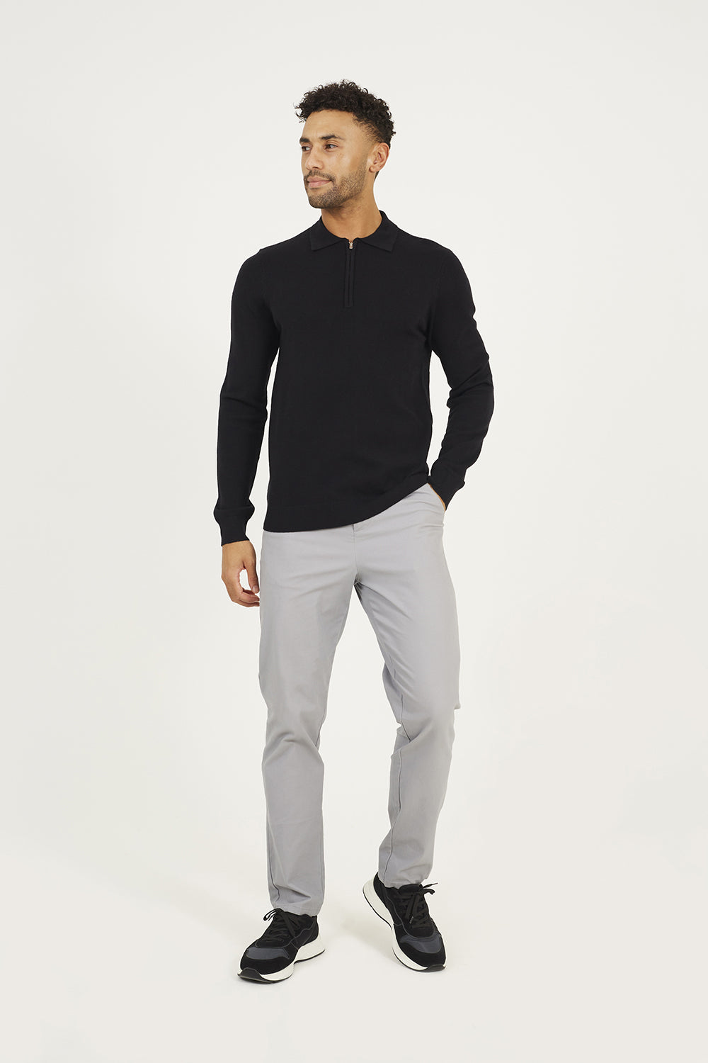 Brave Soul Black Long Sleeve Knitted Polo - Black Image 3