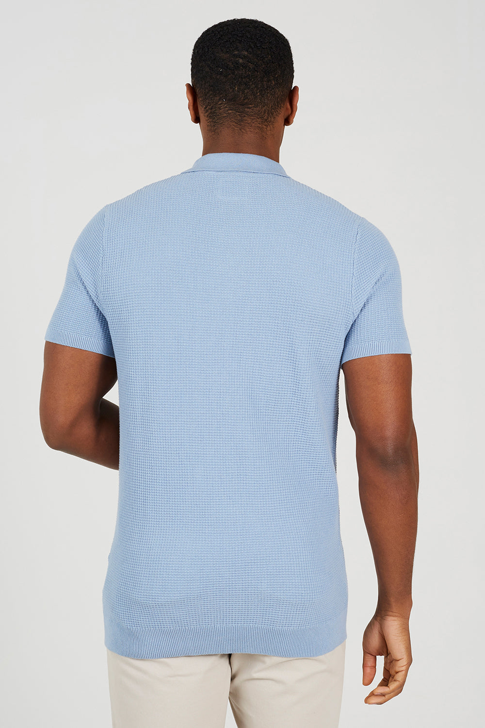 Brave Soul Light Blue Cotton Waffle Knit Embroidered Polo Shirt - Light Blue Image 2