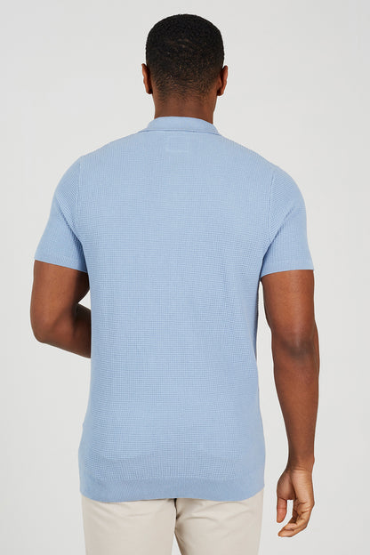 Brave Soul Light Blue Cotton Waffle Knit Embroidered Polo Shirt - Light Blue Image 2