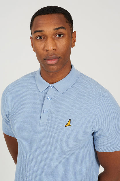 Brave Soul Light Blue Cotton Waffle Knit Embroidered Polo Shirt - Light Blue Image 4