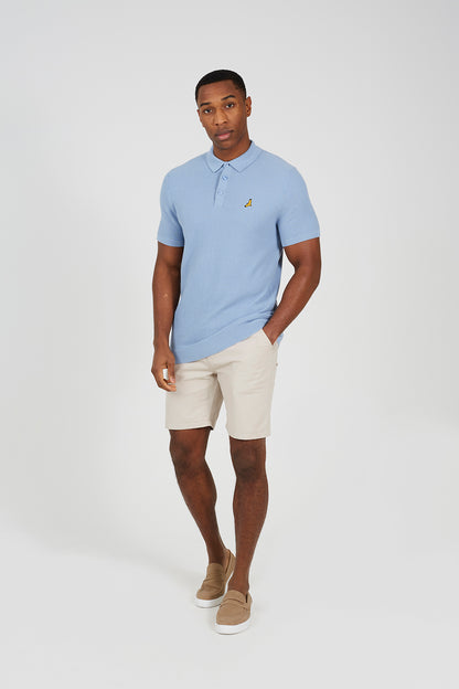 Brave Soul Light Blue Cotton Waffle Knit Embroidered Polo Shirt - Light Blue Image 3