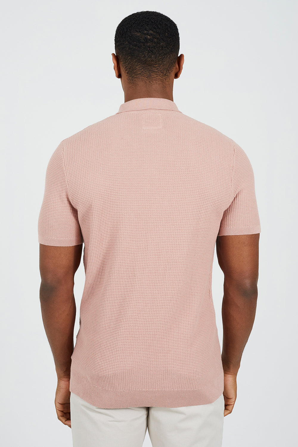 Brave Soul Pink Cotton Waffle Knit Embroidered Polo Shirt - Pink Image 2