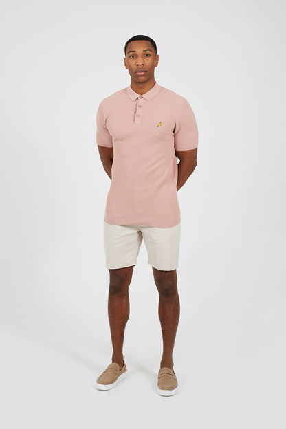 Brave Soul Pink Cotton Waffle Knit Embroidered Polo Shirt - Pink Image 3
