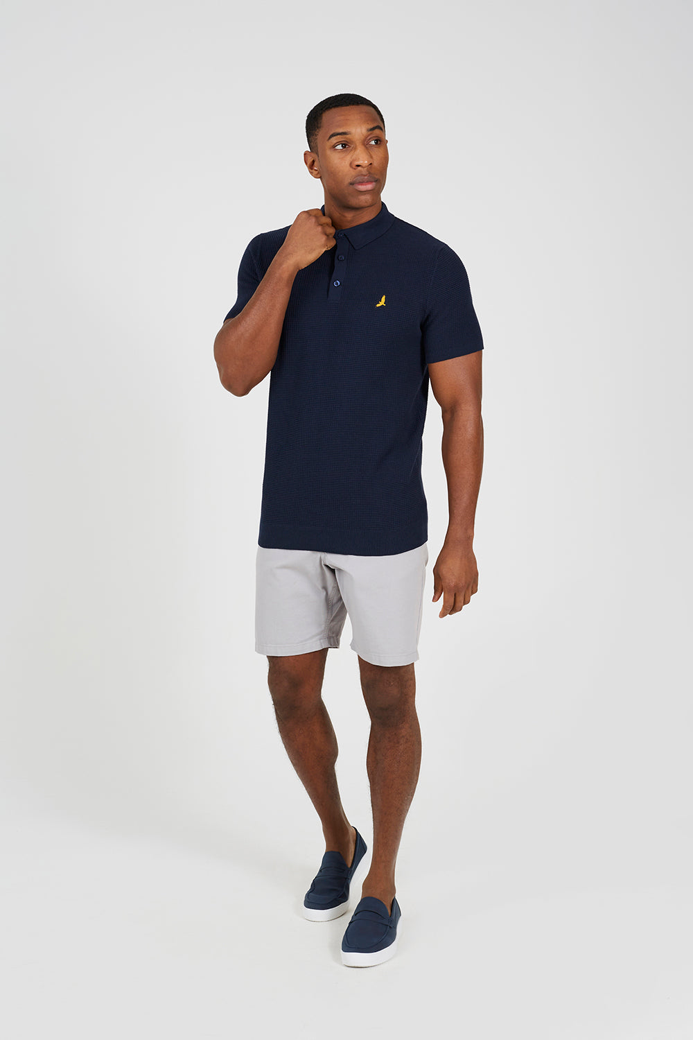 Brave Soul Dark Navy Cotton Waffle Knit Embroidered Polo Shirt - Dark Navy Image 3