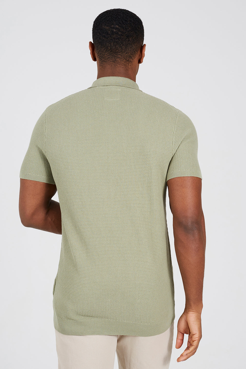 Brave Soul Green Cotton Waffle Knit Embroidered Polo Shirt - Green Image 2