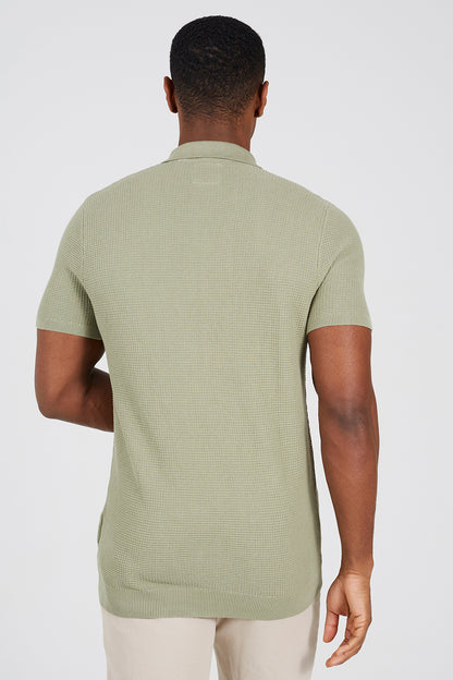 Brave Soul Green Cotton Waffle Knit Embroidered Polo Shirt - Green Image 2
