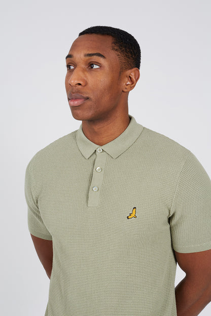 Brave Soul Green Cotton Waffle Knit Embroidered Polo Shirt - Green Image 4