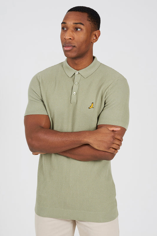 Brave Soul Green Cotton Waffle Knit Embroidered Polo Shirt - Green Image 1