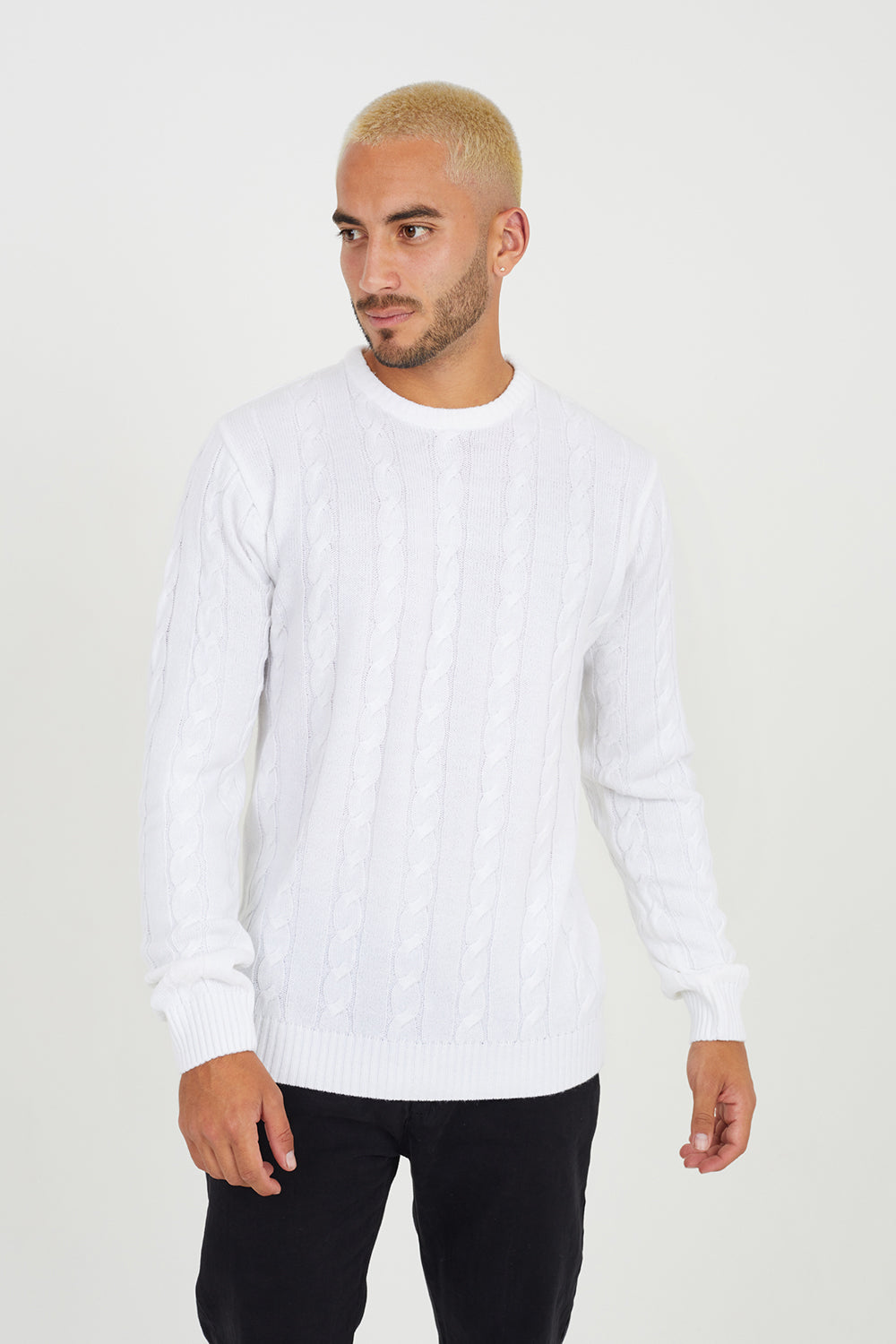 Brave Soul White Cable Knitted Jumper - White Image 1